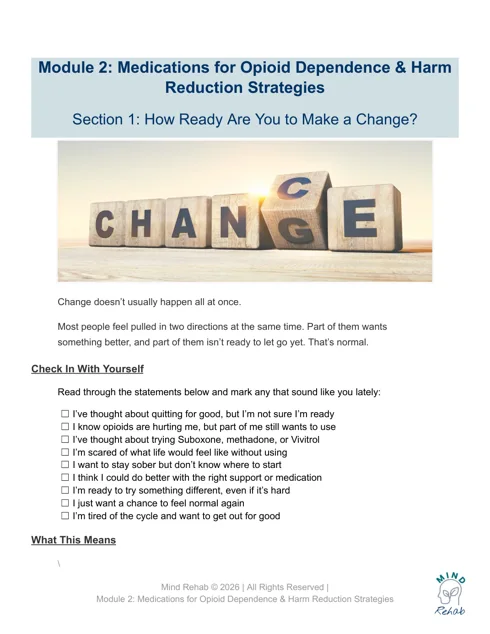 Original participant page introduces readiness for change with a CHANGE illustration and private reflection prompts.