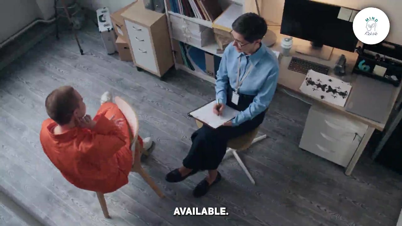 Still from the companion recovery film, showing a conversation in a correctional setting.